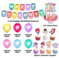 BTS birthday theme Banner BT21 Chimmy Shooky Cake insert Latex balloons Birthday Party Decorations P