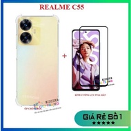 Combo Realme C55 C65 C57 Tempered Glass Full Screen Full Glue + Shockproof flexible case to protect 