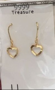 黃金純金9999刻花愛心耳勾式耳環  pure gold love hook earrings 24k 9999