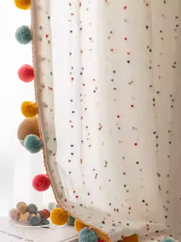 Retro rainbow candy bean cotton linen curtain tulle for living room bedroom children's room girl's r