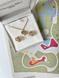 Dior鍍金經典CD水晶耳夾耳環頸鏈項鏈 極美品 日本中古vintage