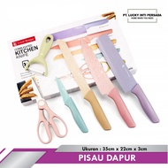 COD PT Lucky Inti Persada Set Pisau Dapur Warna Warni 6 Pcs in 1 Gunting Pisau Peeler Chef Knife
