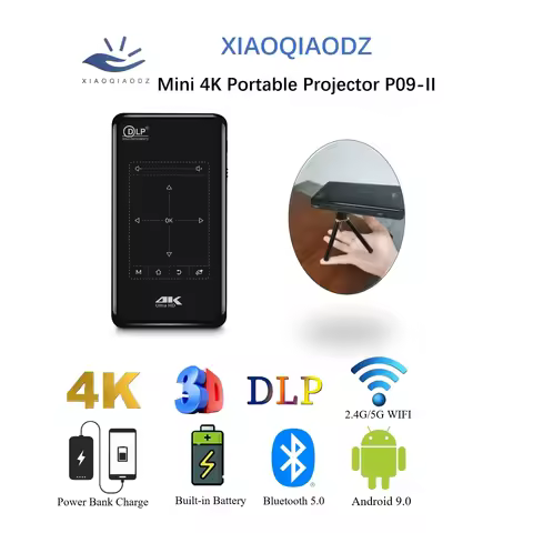 XIAOQIAODZ Portable Mini 4K 3D DLP Projector P09-II USB 12V Beamer Micro Android Battery Rechargeabl