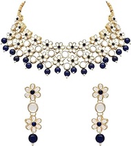 Gold Plated Indian Wedding Bollywood Kundan Choker Necklace &amp; Earring Ethnic Jewellery Set Gift for Women &amp; Girls(K7229Bl), No Gemstone