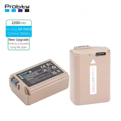 Probty For Sony NP-FW50 NP FW50 Camera Battery with Type-C Input for Sony Alpha a6500 a6300 a6000 a5