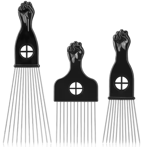 3pcs/2pcs Stainless Steel Afro Hair Pick Set,Hair Picks - Black Metal Afro Combs for Hair Styling, F