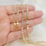 สร้อยคอเงินแท้ 92.5% Italy ชุบ2กษัตริย์ (WG+G) 4x2mm. ลายปล้องอ้อยตัดเพชร 2สายเชื่อม Diamond cut