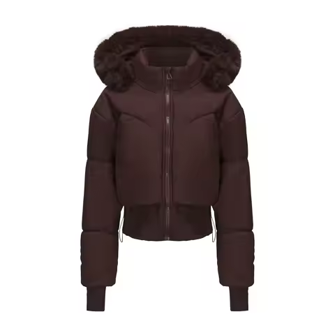 Women's Bomber Jacket 2025 Autumn Winter Cropped Coat Woman Clothing Coffee Black White Hooded Warm 