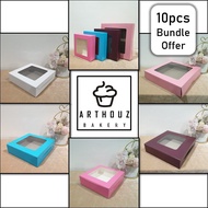 10pcs Cake Box Window Kotak Kek Bercermin Kuih Lapis Box Kuih Talam Box Brownies Box 8"/9"/10"/12"in