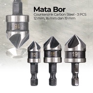 MATA Taffware Drill Bit Countersink Carbon Steel Drill Bit 12 16 19mm 3 PCS
