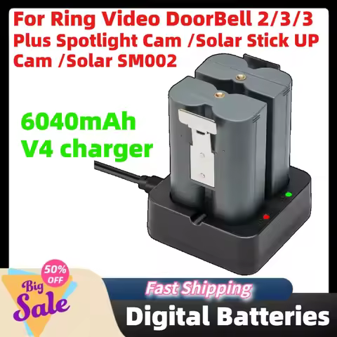 6040mAh RV4 Digital Batteries for Ring Video DoorBell 2/3/3 Plus Spotlight Cam Battery/Solar Stick U