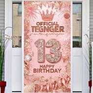 2D Door Banner, 1 Piece 13th Birthday Door Banner - Pink And Gold Glitter "33.02 Cm Design With Crow