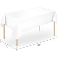 Plastic Table Cloth for Parties, Disposable Tablecloth 54" x 108", Pack of 6, White Rectangle NK3R