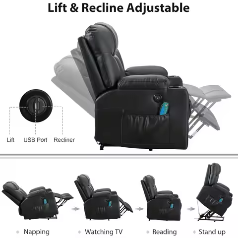 26" Extra Wide Lift Recliner Chair with Heat and Massage, Faux Leather Power Lift Chair Massage Chai