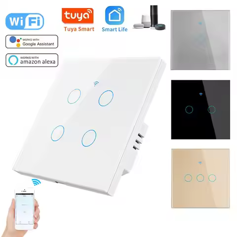 Smart WiFi Switch EU Touch Light Switch,Glass Panel without Neutral Wire Remote by Alexa Google Home