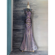 魅力四射埃及艳后珠片刺绣晚装礼服裙修身包臀渐变鱼尾长裙 SIZE XL Glamorous Cleopatra Sequin Embroidered Evening Mermaid Gown Gaun