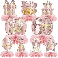9Pcs Pink Rose Gold 60th Birthday Hexagon Table Centerpieces Decoration For Girls Happy 60th Birthda