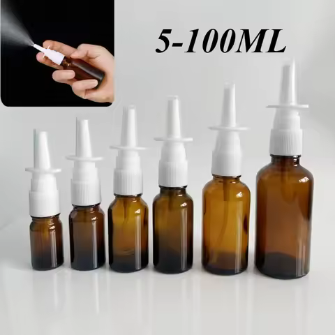 5ml-100ml Amber Nasal Spray Bottle Glass Nose Mist Sprayer Press Spray Head Empty Bottles Refillable
