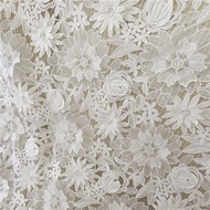 1 Yards 130CM Width Top Quality Off White Gorgeous Embroidered French Lace Fabric 3D Bridal Lace Fab