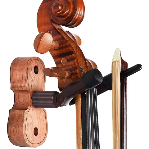 Violin Wall Mount Hanger with Bow Holder for Home and Studio Hardwood Base Erhu Violin Viola 【WIDE A
