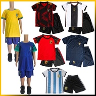 (FIFA WORLD CUP 2022) KIDS BOY SOCCER/ FOOTBALL JERSEY SET 2 IN 1 SHIRT + PANTS EMBROIDED LOGO (JERS