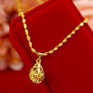 BEST Women's Necklace 375 24K Plated Necklace Hollow Round Pendant Wedding Jewelry Gift Premium Neck