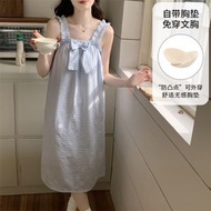 雲朵棉帶胸墊吊帶睡裙 女夏季學生吊帶裙薄款甜美純欲風睡衣 家居服 （平行進口）（快遞送貨上門）
