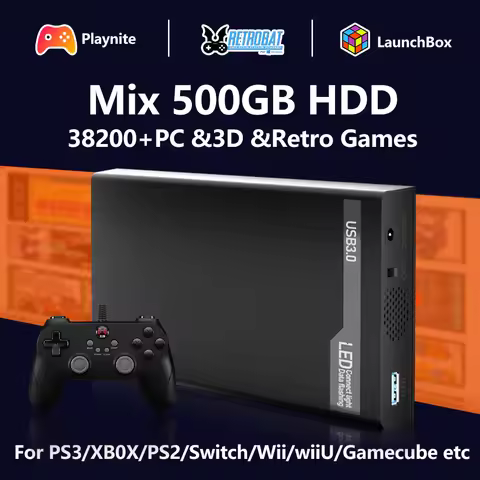 Mix 500G Hard Disk Drive Retro Gaming HDD&Game controller with 38200+ AAA&3D&Retro Games Retrobat&La