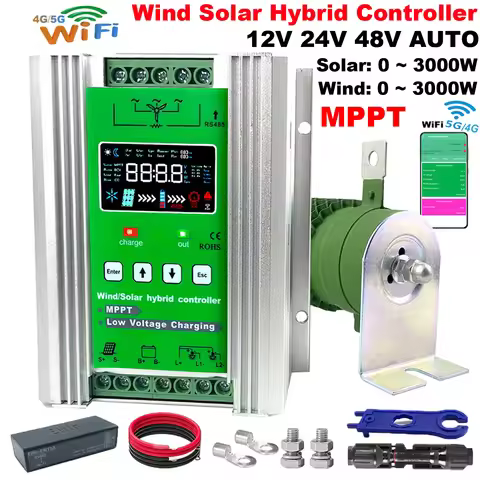 WIFI 12V 24V 48V 3KW 4000W 5000W 6KW Wind Solar Hybrid Controller 120A Solar Panel Wind Turbine MPPT