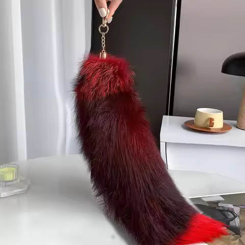 Fox Tail Keychain Plush Furry Raccoon Tail Keychain Women Bag Charm Pendant Colorful Fluffy Animal K
