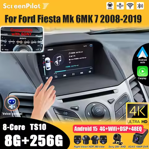 Android 15 For Car Radio Ford Fiesta MK6 MK7 2008-2019 Multimedia Video Player 2 din Carplay Bluetoo