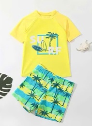 Bikini Kids (12-45kg). Bk41. Set Đồ Bơi Bé Trai “SURF Xanh Vàng Năng Động