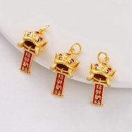 Pendant Pendant Sand Gold Color Preservation Lion Dance Lucky Fortune Dance Lion Head diy Braided Rope Beaded Bracelet Pendant Accessories