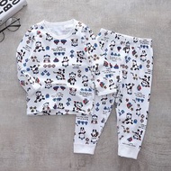 (1套2件)日系兒童男孩子熊貓印花純棉套裝睡衣/長袖上衣/長睡褲 - KL446
