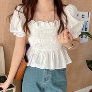 เสื้อปาดไหล่แขนตุ๊กตา สาวอวบ สาวอ้วน ไซส์ใหญ่ สม็อครอบตัว อกถึง 50 เสื้อแฟชั่น ครอป Lady ผู้หญิง Wom