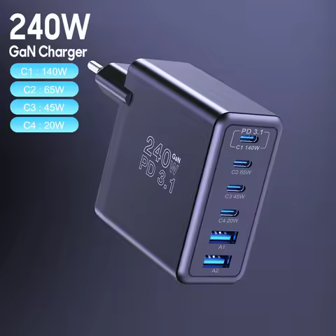 240W USB C Wall Charger 6 Ports GaN Type C PD3.1 140W PPS 45W Super Fast Charging for MacBook iPhone
