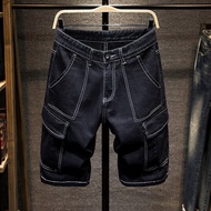 Summer Clothes For Men Black Denim Shorts Multi-Pocket Straight Baggy Leisure Fashion Splicing Male 