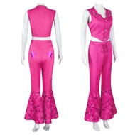 Women's 70s 80s Disco Costume Margot Robbie Movie Pink Flare Hippie Disco Costume Halloween Outfit