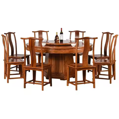 Mahogany round dining table rosewood round table with turntable new Chinese solid wood antique dinin