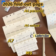 2026 Calendar M5/A7/A6 Fold-out Page Schedule Plan Loose-leaf Planner Notebook inner page