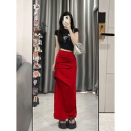 Chân váy lụa dài Hypebeast Clo xẻ tà cạp trễ một lớp Hàn Quốc khóa hông dáng dài sang trọng đi tiệc 