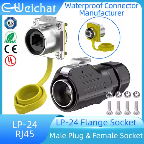 LP24 Waterproof RJ45 Connector IP68 Industrial Ethernet LAN Cable Connector Outdoor Modular Jack Net