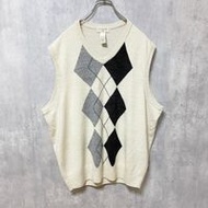 古著 DOCKERS 菱形針織背心，V 領，白色，超大號，XL 碼