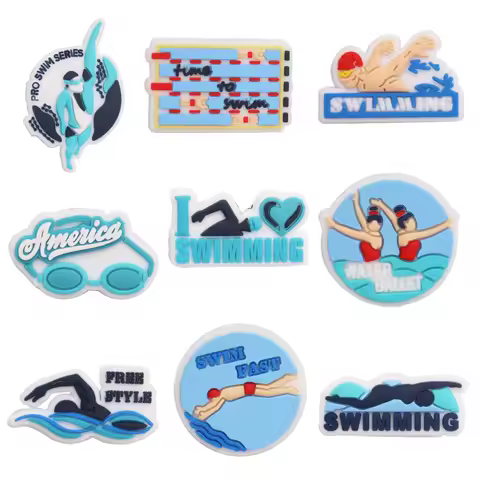 Hot Sale 1-9pcs PVC Shoe Charms Blue Pool Swimming Diving Surfing Accessories DIY Shoes Decoration F