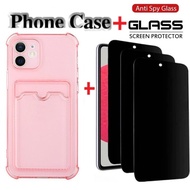 2in1 Phone Case+anti Spy Privacy Tempered Glass for Xiaomi Redmi Note 12S 12R 8 8T A1 A2 Plus PRO PO