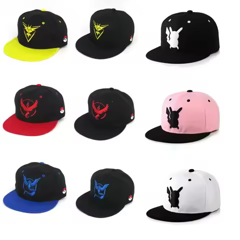 Pokemon Go Pikachu Zapdos Articuno Moltres Polyester Flat Brim Hat Anime Hip Hop Baseball Cap Travel