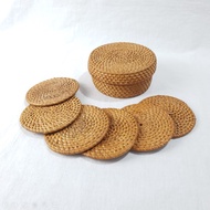 LusioSB Tatakan Gelas Rotan Set Tahan Panas Coaster Set Rattan