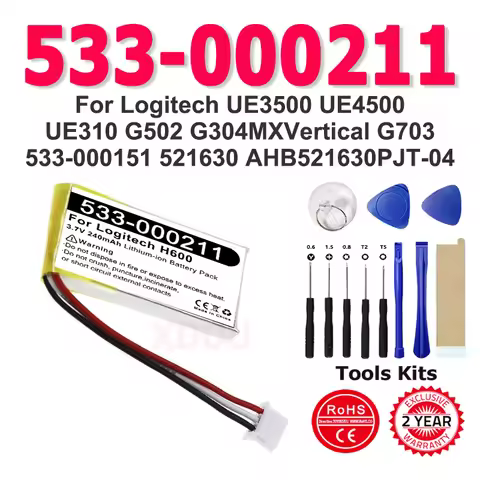 Replacement Battery 533-000211 521630 240mAh For Logitech UE3500 UE4500 UE310 G502 G304 MX Vertical 