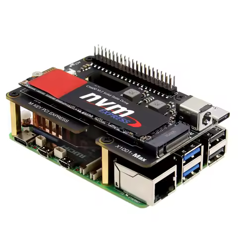 Geekworm Raspberry Pi5 X1001-Max PCIe to NVMe Board, Supports M.2 NVMe SSD / Hailo AI, Dual Power In