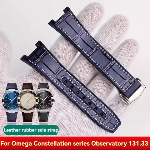 For Omega Constellation Series Leather Strap Men Manhattan Observatory 131.33 Rubber Bottom Watch St